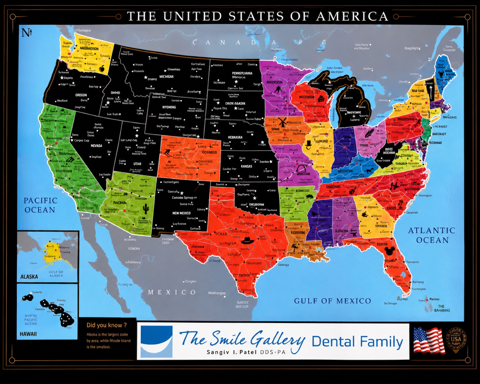 The Smile Gallery Dental Family map of the United States marking where our patients come from